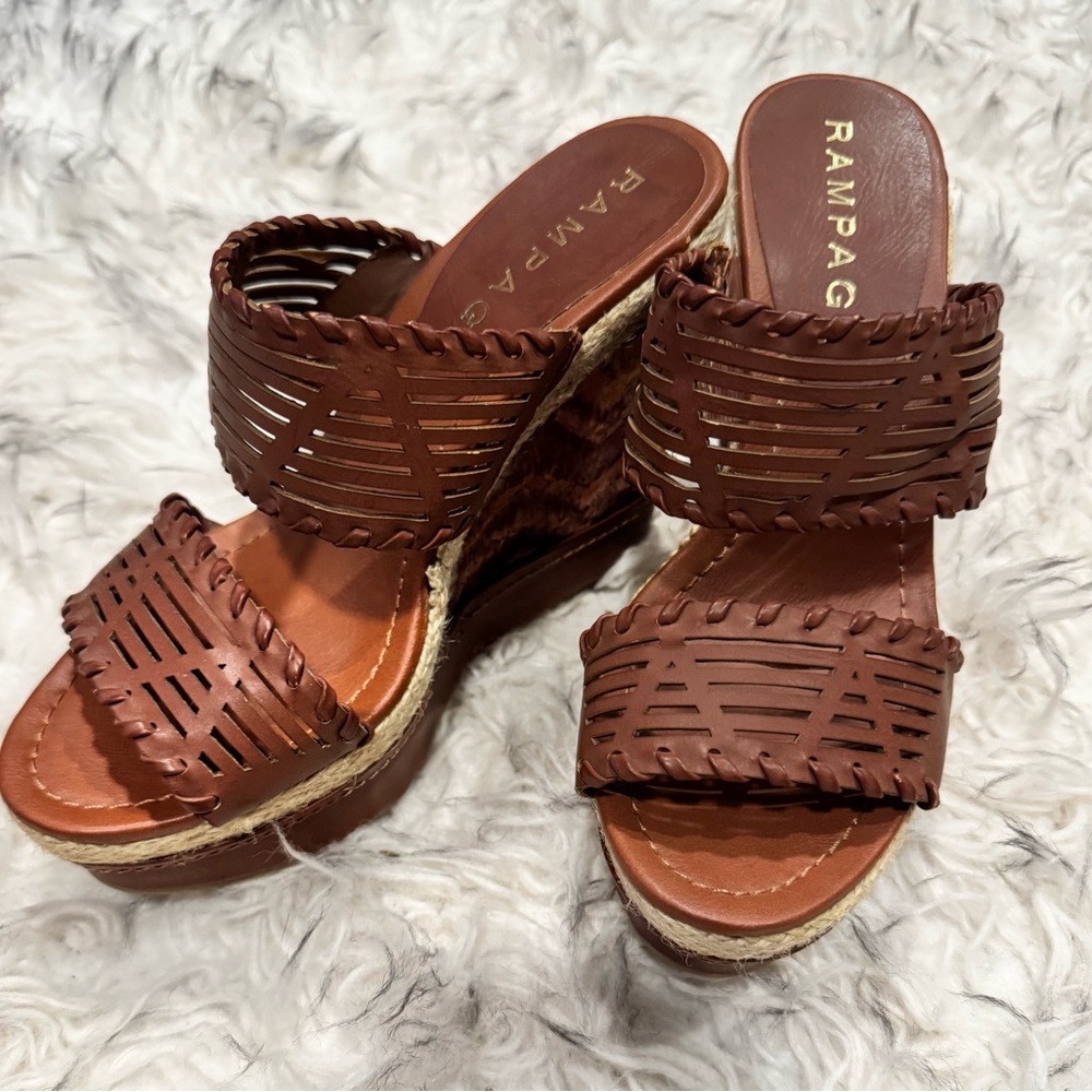 NWOT- Rampage Brown Platform Wedge Sandals